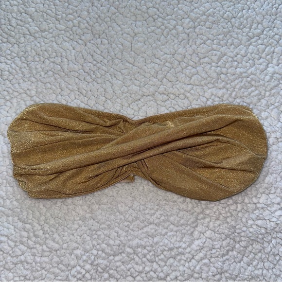 VTG Shoshanna gold bikini swimsuit strapless bandeau bathing suit top M/L B - Picture 5 of 11